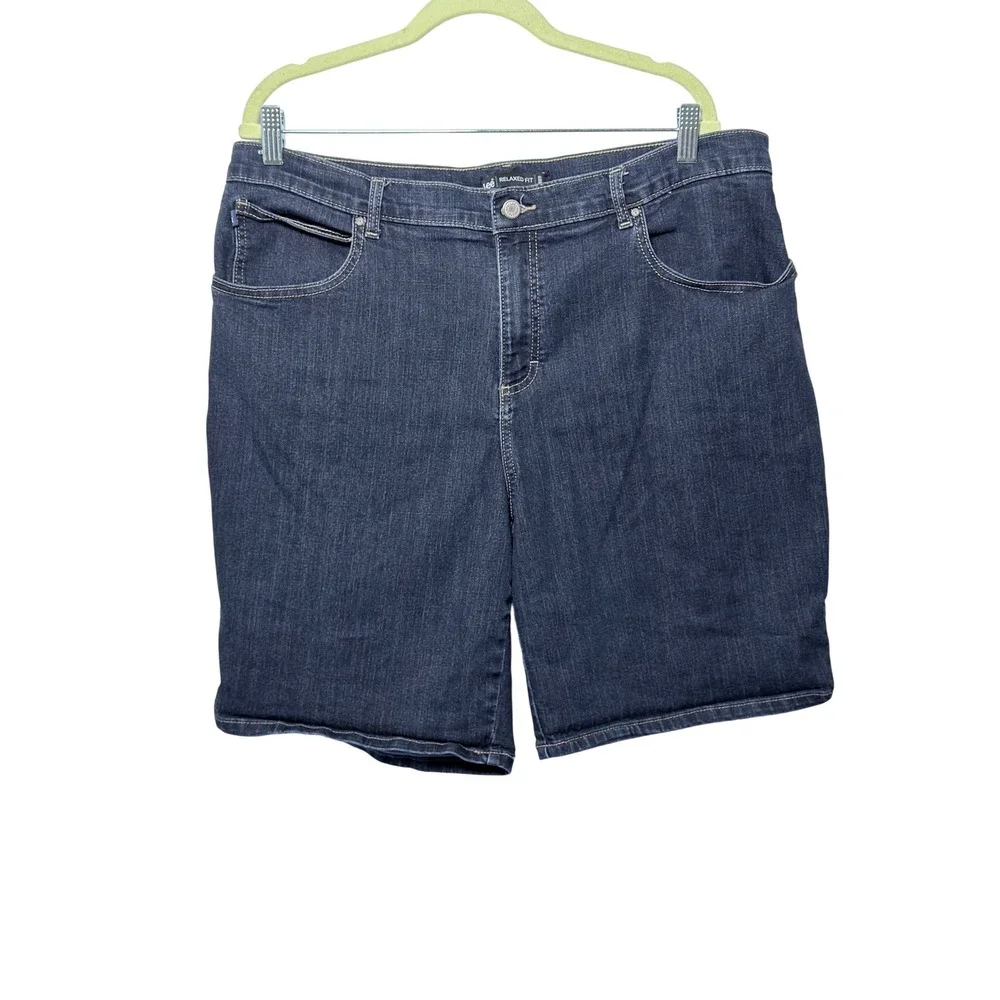Lee Relaxed Fit Denim Shorts Womens 18W Dark Wash Bermuda Stretch